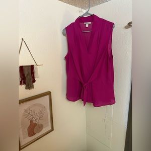 Dana Buchman Sleeveless Blouse with Waist Tie Fuschia